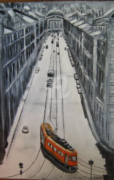 Peinture intitulée "Via PO à TURIN" par Dany, Œuvre d'art originale, Huile