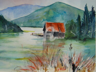 Schilderij getiteld "Cabane de pêcheurs…" door Dany, Origineel Kunstwerk, Aquarel