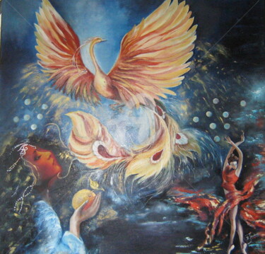 Malerei mit dem Titel "PHOENIX oiseau immo…" von Dany, Original-Kunstwerk, Öl