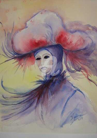 Painting titled "Qui êtes-vous ?" by Dany, Original Artwork, Watercolor