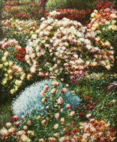 Peinture intitulée "Garden 3" par Danko Merin, Œuvre d'art originale, Huile Monté sur Panneau de bois