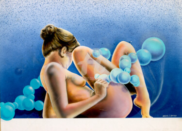 Malerei mit dem Titel "Bulles" von Daniel Lanoux, Original-Kunstwerk, Airbrush