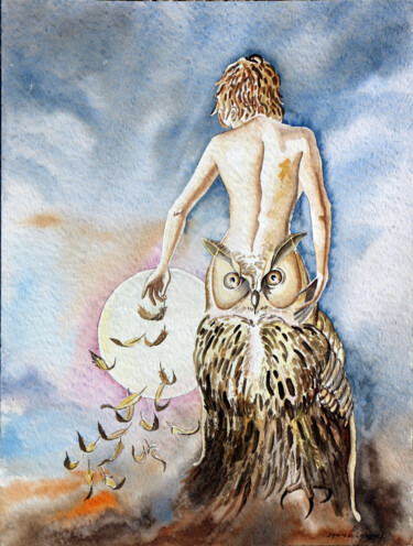 Ζωγραφική με τίτλο "grand duc" από Daniel Lanoux, Αυθεντικά έργα τέχνης, Ακουαρέλα
