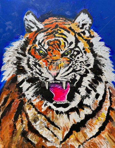 Painting titled "tiger" by Daniel Lanoux, Original Artwork, Acrylic Mounted on Wood Stretcher frame