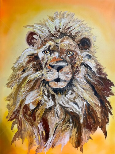 Painting titled "Lion" by Daniel Lanoux, Original Artwork, Acrylic Mounted on Wood Stretcher frame
