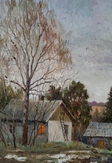 Painting titled "Evening in the vill…" by Olga Goryunova, Original Artwork, Oil