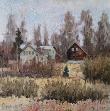 Pittura intitolato "Village houses" da Olga Goryunova, Opera d'arte originale, Olio