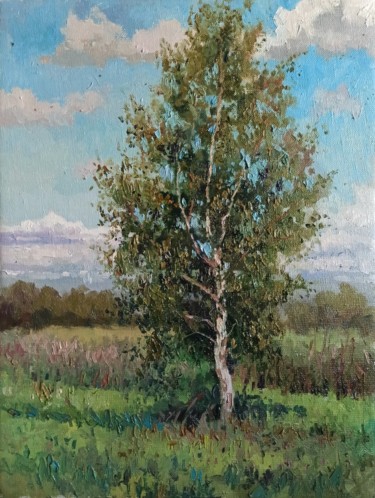 Painting titled "Birch" by Olga Goryunova, Original Artwork, Oil