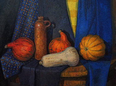 Peinture intitulée "Still life with pum…" par Olga Goryunova, Œuvre d'art originale, Huile