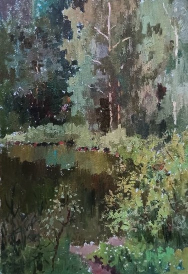Painting titled "Pond" by Olga Goryunova, Original Artwork, Oil