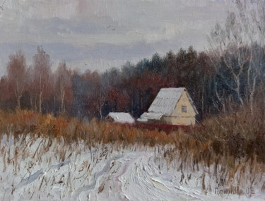 Painting titled "House at the forest" by Olga Goryunova, Original Artwork, Oil