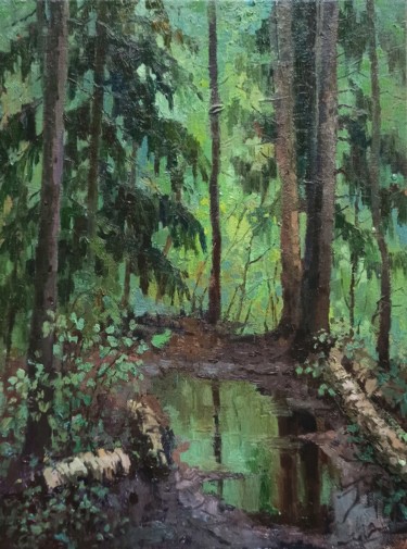 Pintura intitulada "Forest in the Fedos…" por Olga Goryunova, Obras de arte originais, Óleo