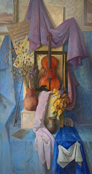 Pittura intitolato "Still life with vio…" da Olga Goryunova, Opera d'arte originale, Olio