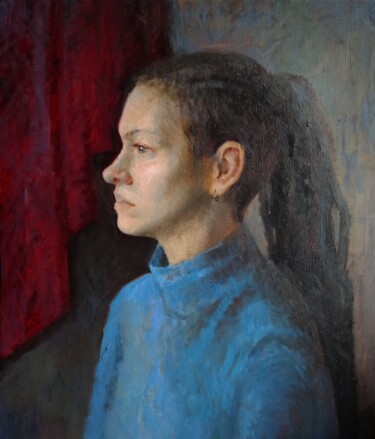 Картина под названием "Girl with black dre…" - Olga Goryunova, Подлинное произведение искусства, Масло