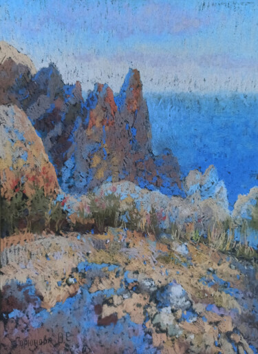 Malerei mit dem Titel "Peaks of Kara-Dag" von Olga Goryunova, Original-Kunstwerk, Pastell