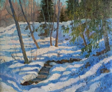 Painting titled "Shadows on the snow" by Olga Goryunova, Original Artwork, Oil