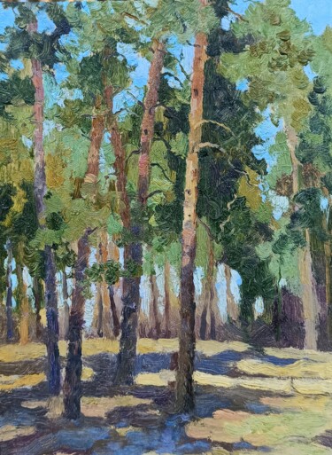 Pittura intitolato "In the pine park" da Olga Goryunova, Opera d'arte originale, Olio