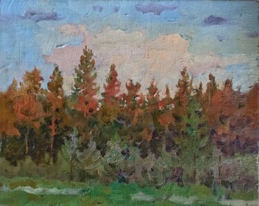 Malerei mit dem Titel "Sunset in Verbilky" von Olga Goryunova, Original-Kunstwerk, Öl