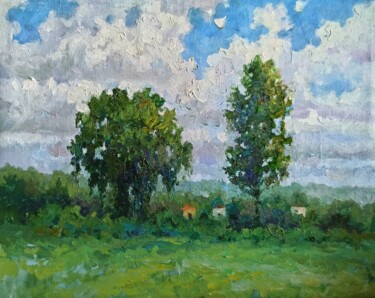 Pittura intitolato "Trees in the field" da Olga Goryunova, Opera d'arte originale, Olio