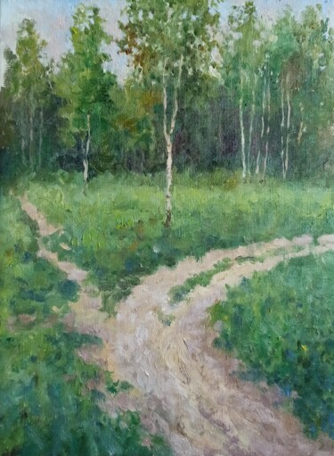 Картина под названием "Evening in the field" - Olga Goryunova, Подлинное произведение искусства, Масло