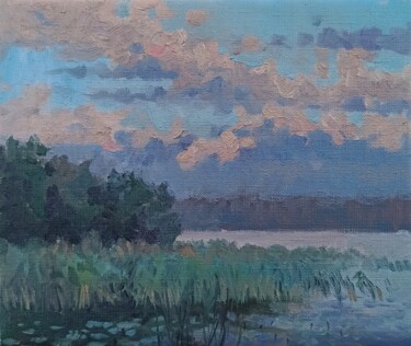 Malerei mit dem Titel "Sunset above the la…" von Olga Goryunova, Original-Kunstwerk, Öl