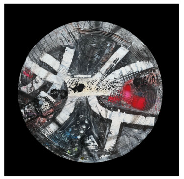 Schilderij getiteld "ROUND B/W" door Danny Dandin, Origineel Kunstwerk, Acryl Gemonteerd op Frame voor houten brancard