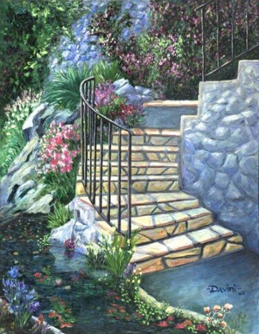 Painting titled "Garden Starway" by Danny Davini, Original Artwork