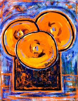 Painting titled "3 Orange Flowers" by Danny Davini, Original Artwork, Oil