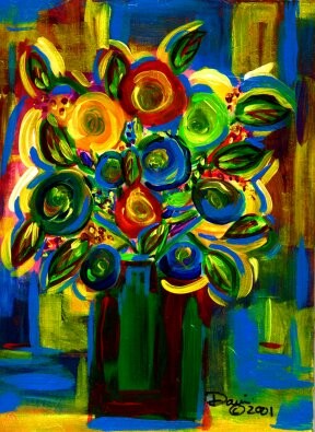 Peinture intitulée "Floral Abstract #1" par Danny Davini, Œuvre d'art originale