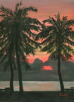 Painting titled "Tropical sunset" by Danny Davini, Original Artwork
