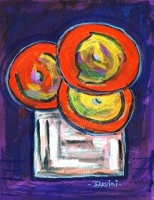 Painting titled "3 Flowers #7" by Danny Davini, Original Artwork, Oil