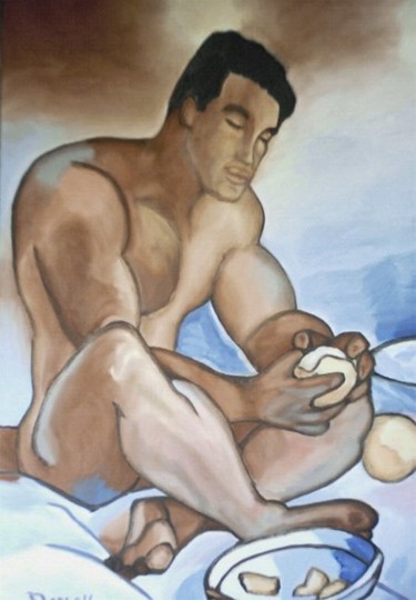 Painting titled "DÉJEUNER AU LIT----…" by Danou, Original Artwork