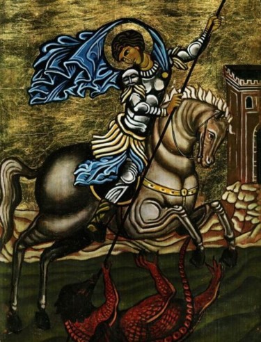 Painting titled "Sf. Gheorghe" by Dan Pura, Original Artwork