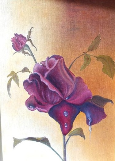 Painting titled "Perles de rosée" by Danrog, Original Artwork, Oil