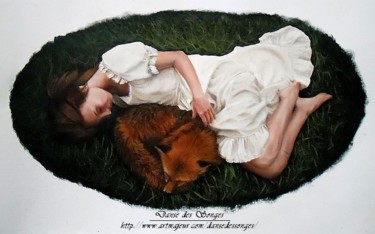 Peinture intitulée "The girl and fox" par Danse Des Songes, Œuvre d'art originale, Huile