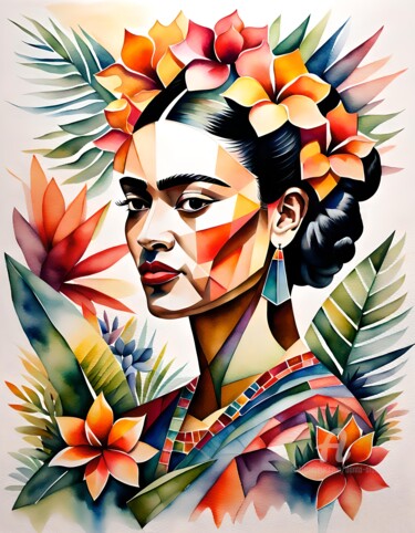 Digitale Kunst getiteld "Frida Kahlo - Fragm…" door Danta Albers, Origineel Kunstwerk, Aquarel