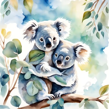 Digitale Kunst getiteld "Koala Love" door Danta Albers, Origineel Kunstwerk, Aquarel
