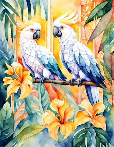 数字艺术 标题为“Cockatoo Love” 由Danta Albers, 原创艺术品, 水彩