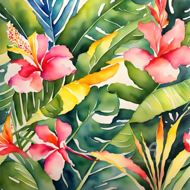 Digitale Kunst mit dem Titel "Paradise In Bloom" von Danta Albers, Original-Kunstwerk, Aquarell
