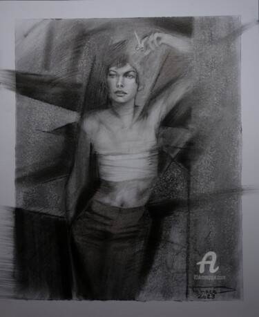 Drawing titled "Peaceful" by Danut Lucian Tolnacs, Original Artwork, Charcoal