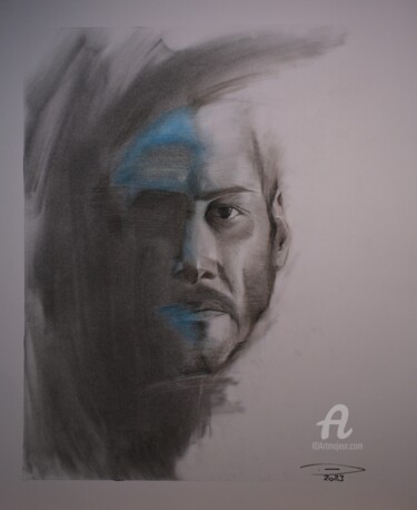 Painting titled "Think" by Danut Lucian Tolnacs, Original Artwork, Charcoal