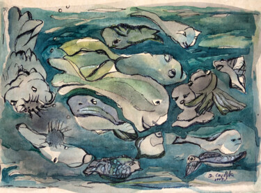 Dibujo titulada "Ryby 2" por Danuta Czyżyk, Obra de arte original, Acuarela