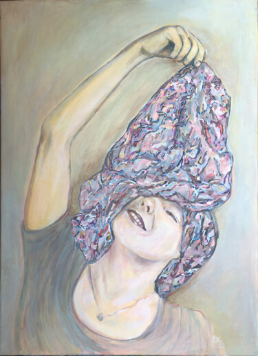 Malarstwo zatytułowany „Kobieta z chustą” autorstwa Danuta Elzbieta Czyzyk, Oryginalna praca, Akryl