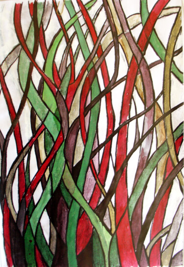 Рисунок под названием "Witrażowe trawy" - Danuta Elzbieta Czyzyk, Подлинное произведение искусства, Акварель