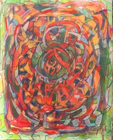 Obrazy i ryciny zatytułowany „Układanki w czerwie…” autorstwa Danuta Elzbieta Czyzyk, Oryginalna praca, Długopis