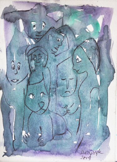 Dessin intitulée "Spotkanie Grupy" par Danuta Elzbieta Czyzyk, Œuvre d'art originale, Aquarelle
