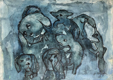 Rysunek zatytułowany „Smutasy” autorstwa Danuta Elzbieta Czyzyk, Oryginalna praca, Akwarela
