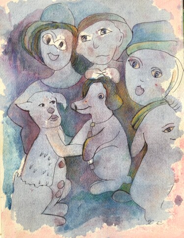 Rysunek zatytułowany „Taniec pieska” autorstwa Danuta Elzbieta Czyzyk, Oryginalna praca, Akwarela