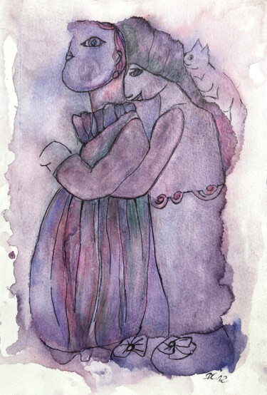 Rysunek zatytułowany „Szepty do ucha” autorstwa Danuta Elzbieta Czyzyk, Oryginalna praca, Akwarela