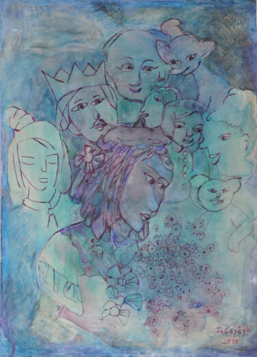 Rysunek zatytułowany „Księżniczka z kwiat…” autorstwa Danuta Elzbieta Czyzyk, Oryginalna praca, Akwarela